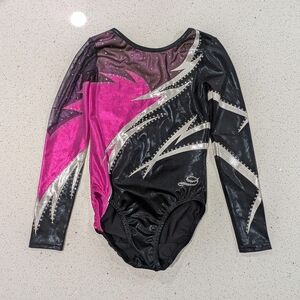 Black and Pink Long Sleeve Leotard